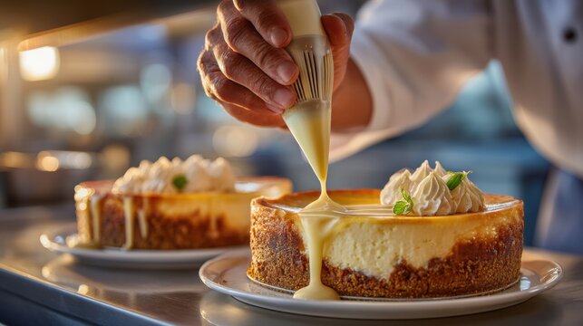 Artisan cheesecake creation a master chefs craft in focus