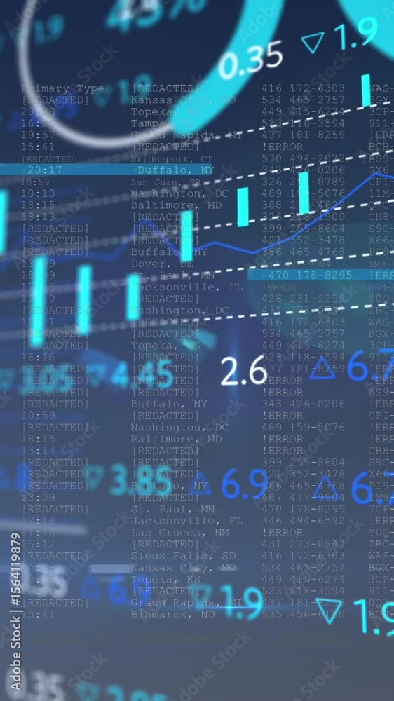 Aufkleber animation of statistical and stock market data processing against blue background