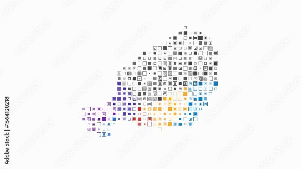 Poster niger dotted animation. shape of the country build of pulsating colored dots. large size square bloc