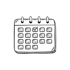 Hand drawn calendar icon with check mark illustration