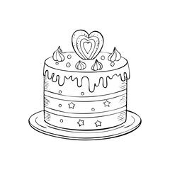 Black and white birthday cake with heart topper