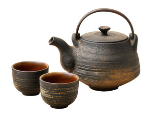 Traditional Japanese Tea Set with Kettle and Cups