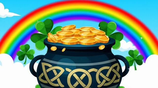 Pot of gold under rainbow on st patrick's day