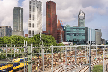 The hague Central station, with the skyline of The Hague, Netherlands. June 4, 2025