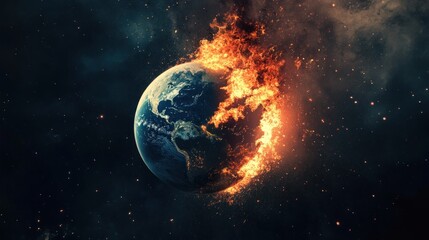 Burning earth in space