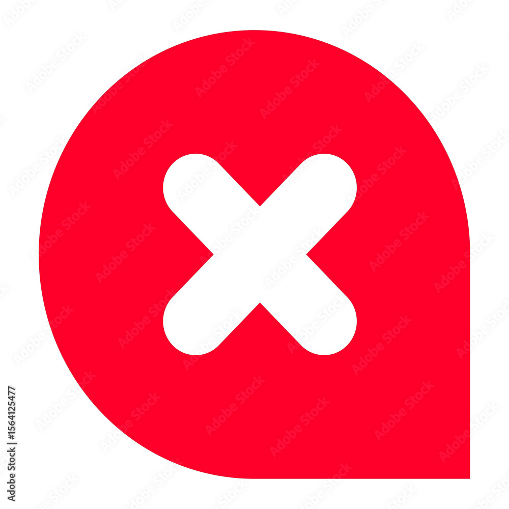 Poster cross symbol in a rounded square speech bubble icon for ui design and error indication, representing