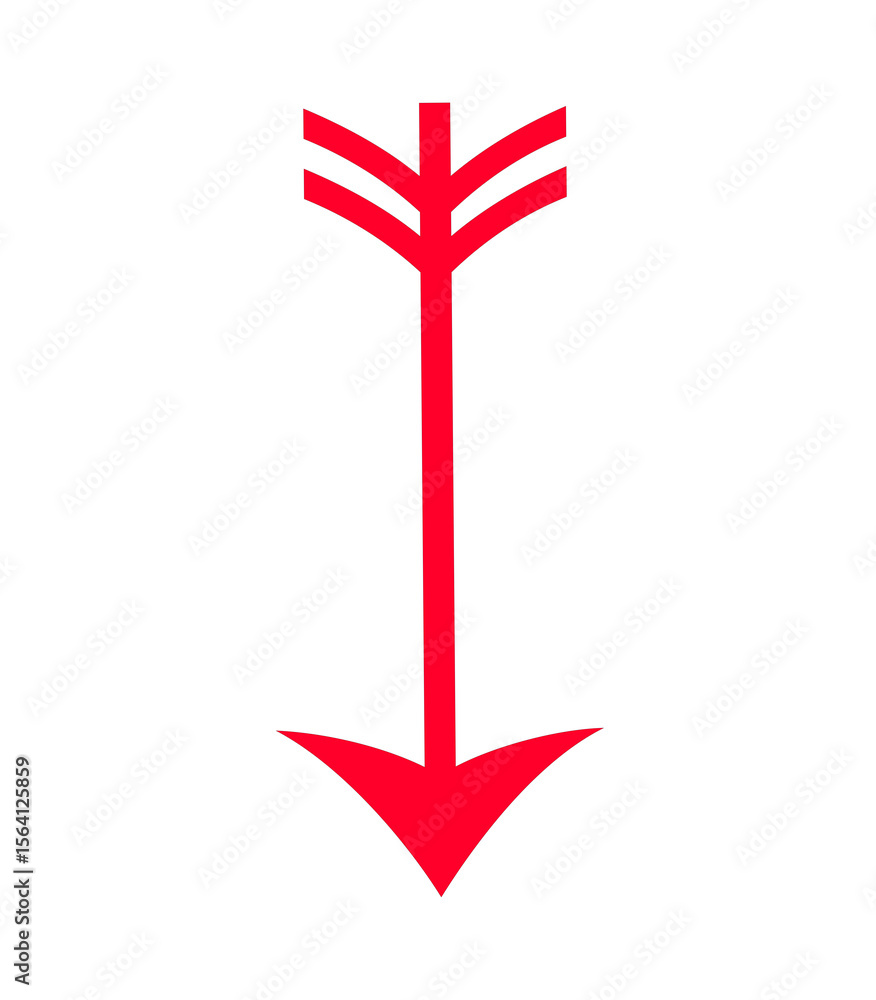 Poster red arrow pointing downward graphic on transparent background, ideal for navigation and directional 