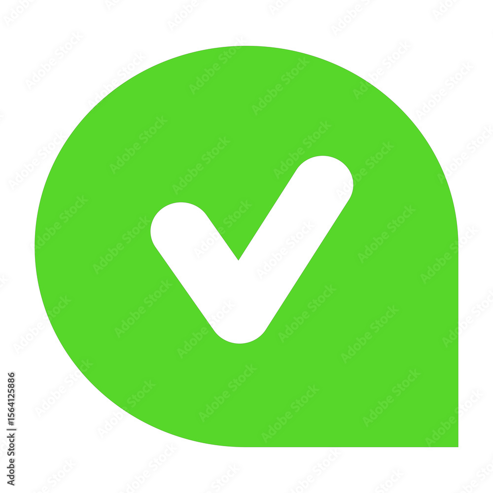 Poster green checkmark speech bubble icon with transparent background for graphic design projects and user 