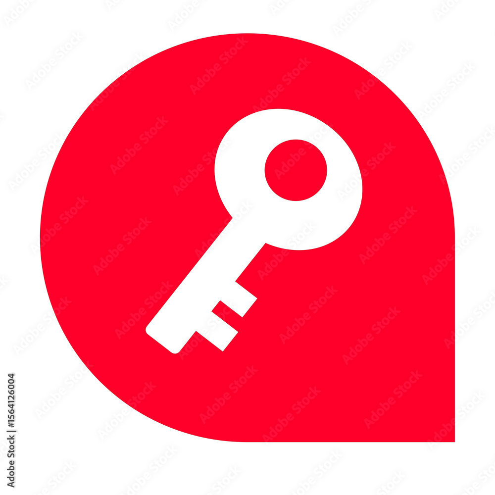 Poster scarlet key icon on transparent backdrop signifying access, security, and solutions, perfect for rea