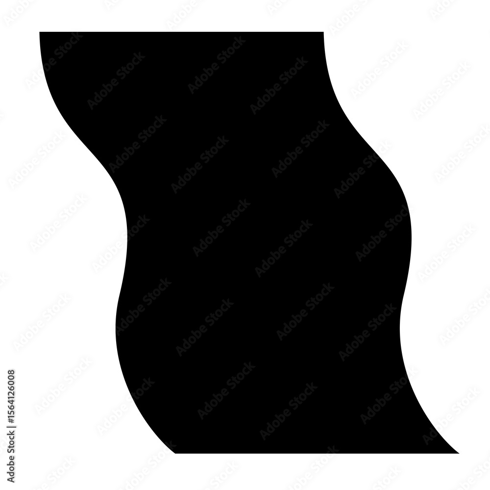 Poster abstract black shape with wavy edges on transparent backdrop, ideal for graphic design projects and 