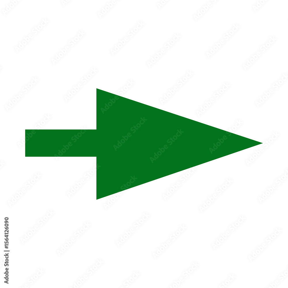 Poster simple green arrow pointing right for navigation and directional purposes, isolated on transparent b