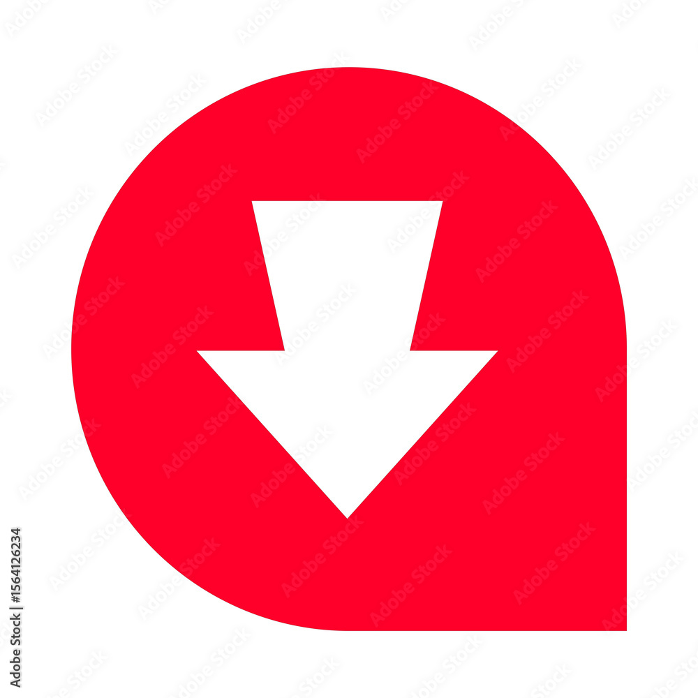 Poster crimson arrow descending within a rounded frame symbolizing directional guidance and navigation, set