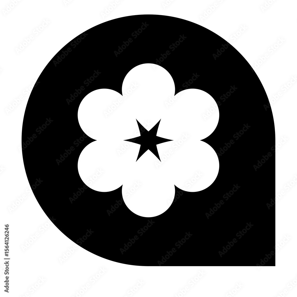 Poster abstract black flower icon on transparent backdrop a simple graphic element for design projects, sym