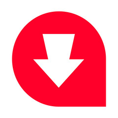 Crimson Arrow Descending within a Rounded Frame Symbolizing Directional Guidance and Navigation, Set Against a Transparent Backdrop for Versatile Integration into Designs