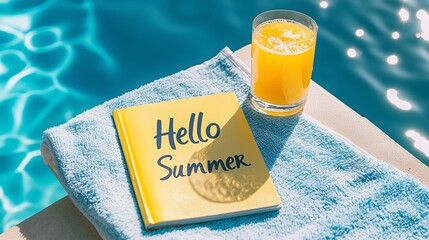 Relaxing by the pool with a summer reading and refreshing drink on a sunny day