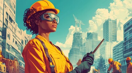 Fototapeta premium Construction worker cityscape illustration