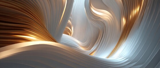Abstract white and gold swirling curves background design