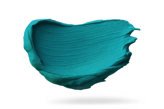 Teal paint stroke isolated on transparent background, abstract design element