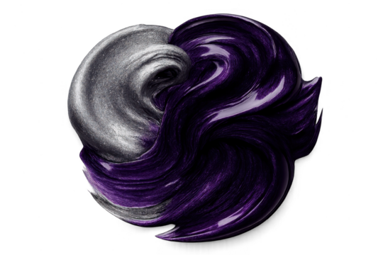 Abstract swirl of purple and silver paint on transparent background image