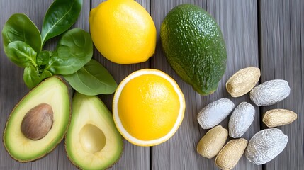 Vibrant Avocados Lemons Oranges Healthy Food Flatlay