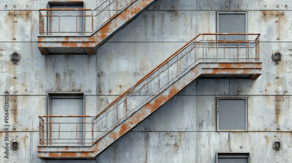 Poster a building with a bunch of stairs on it