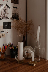dark academia Still Life of Candles and Dried Flowers