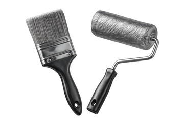 Paint brush and roller isolated on transparent background, tools for painting