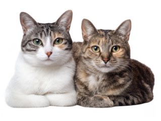 Cozy Cats Two Felines Posing Together for a Charming Portrait on White Background
