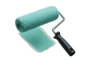 Obraz premium Paint roller with blue paint stroke isolated on transparent background, tool