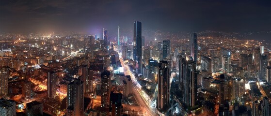 Night Cityscape Panorama: A Glittering Metropolis at Night