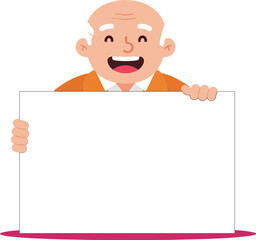 Happy elderly man holding blank white sign with orange jacket vector illustration 
