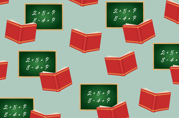 Childrens background with school green chalk boards and books