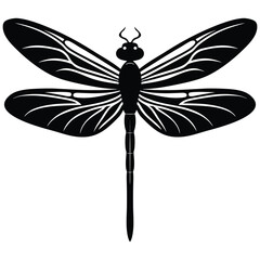 Stylized Black Dragonfly Silhouette: Elegant, Monochrome Insect Vector Graphic for Design Projects.