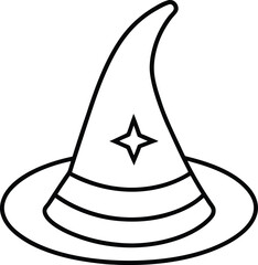 enchanted blue wizard hat magical icon line art vector illustration on transparent background	

