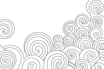 Abstract swirls and spirals in black line art.
