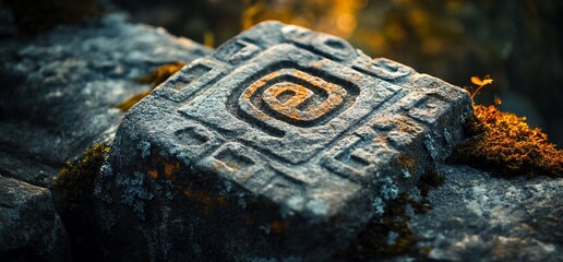 Intricate Carvings on Ancient Stone, Majestic Detail, Golden Light
