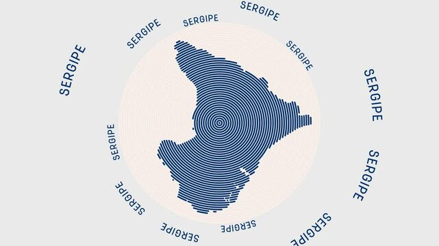 Sergipe shape with dynamic circles visual effect. Animation of Sergipe logo appearing from rotating rings and State name around the shape. Intro, opening, closing, logo video.