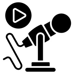 Microphone glyph icon, use for journalist, broadcasting, education, news and media UI, UX kit, app and web development, digital or print.