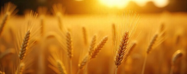 Golden Hour Wheat Field  Ripe Stalks Swaying Gently in Autumn Sunlight, Breathtaking Harvest Scene