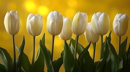 Obraz premium Elegant White Tulips on Golden Background, Spring Floral Still Life