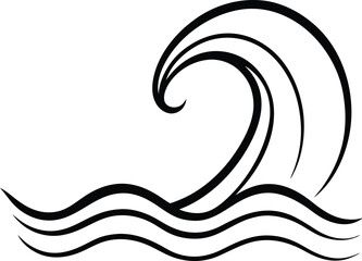 ocean wave icon line art vector illustration on transparent background	
