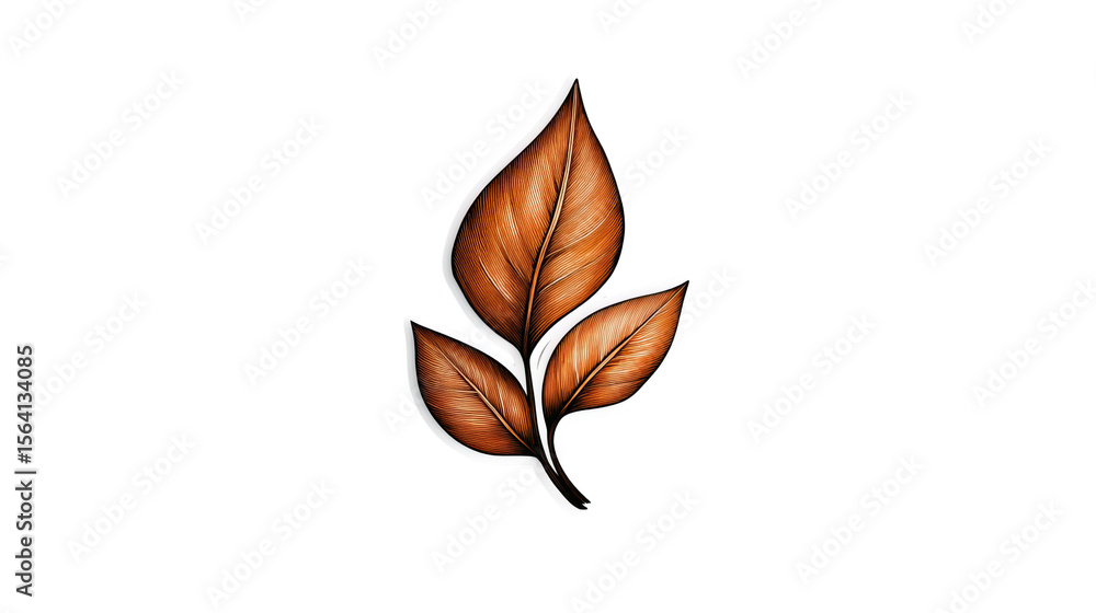 Poster brown leaves with outline are clustered together on a background forming an abstract image.
