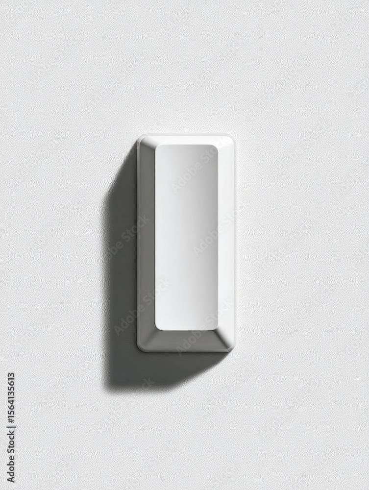 Poster a single, blank, white keycap casts a subtle shadow against a plain white background; its shape is r