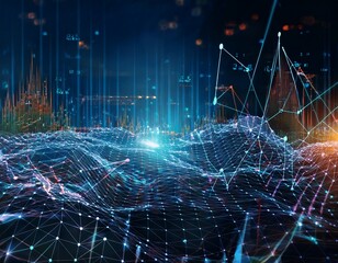 dynamic financial data visualization abstract network of lines and nodes representing stock market activity and connectivity