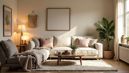 Cozy Living Room with Plush Throws and Fluffy Cushions Warm, Inviting Atmosphere Perfect for Relaxation and Comfort