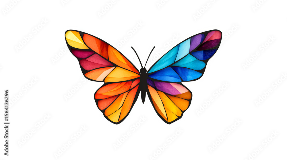 Poster colorful butterfly sticker with symmetrical wings displays a gradient color scheme featuring warm to