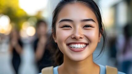 Happy Young Asian Woman Smiling Outdoors Portrait