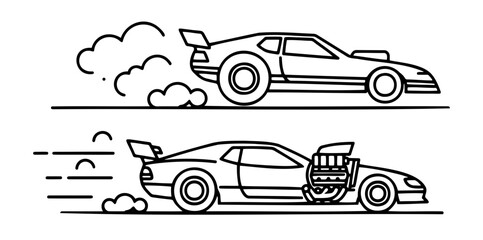Drag racing cars icon, dynamic design featuring speed and power