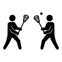 Lacrosse icon featuring players in action, bold black silhouette design