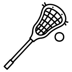 Lacrosse stick and ball icon, simple line art design, sports equipment